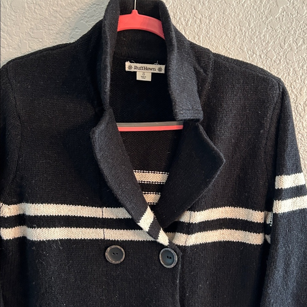 “RuffHewn” Black and White Double-Breasted Pea Coat -SWEATER 😃 - Picture 2 of 9